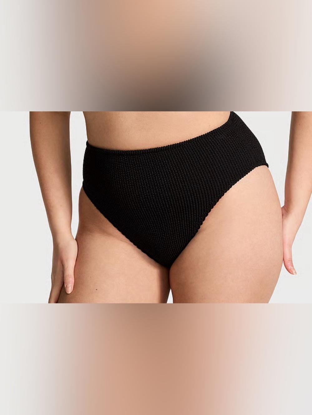 VS High-Waist Crinkled Black Bikini Bottom